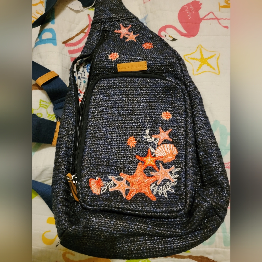 Vera Bradley Navy Sea Life Straw Sling bag